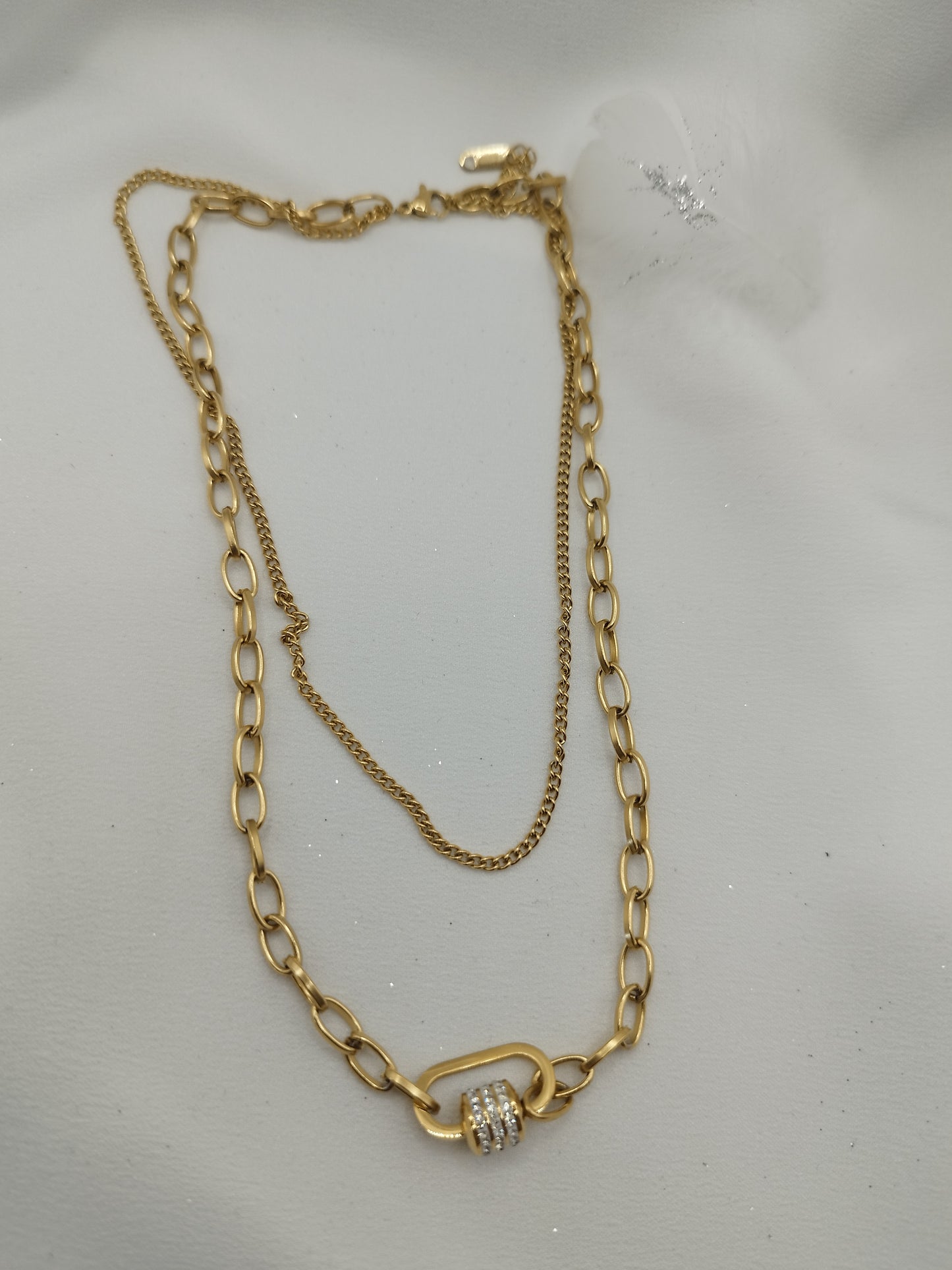 Collier Double Chaîne Anneau Plaqué Or 18K