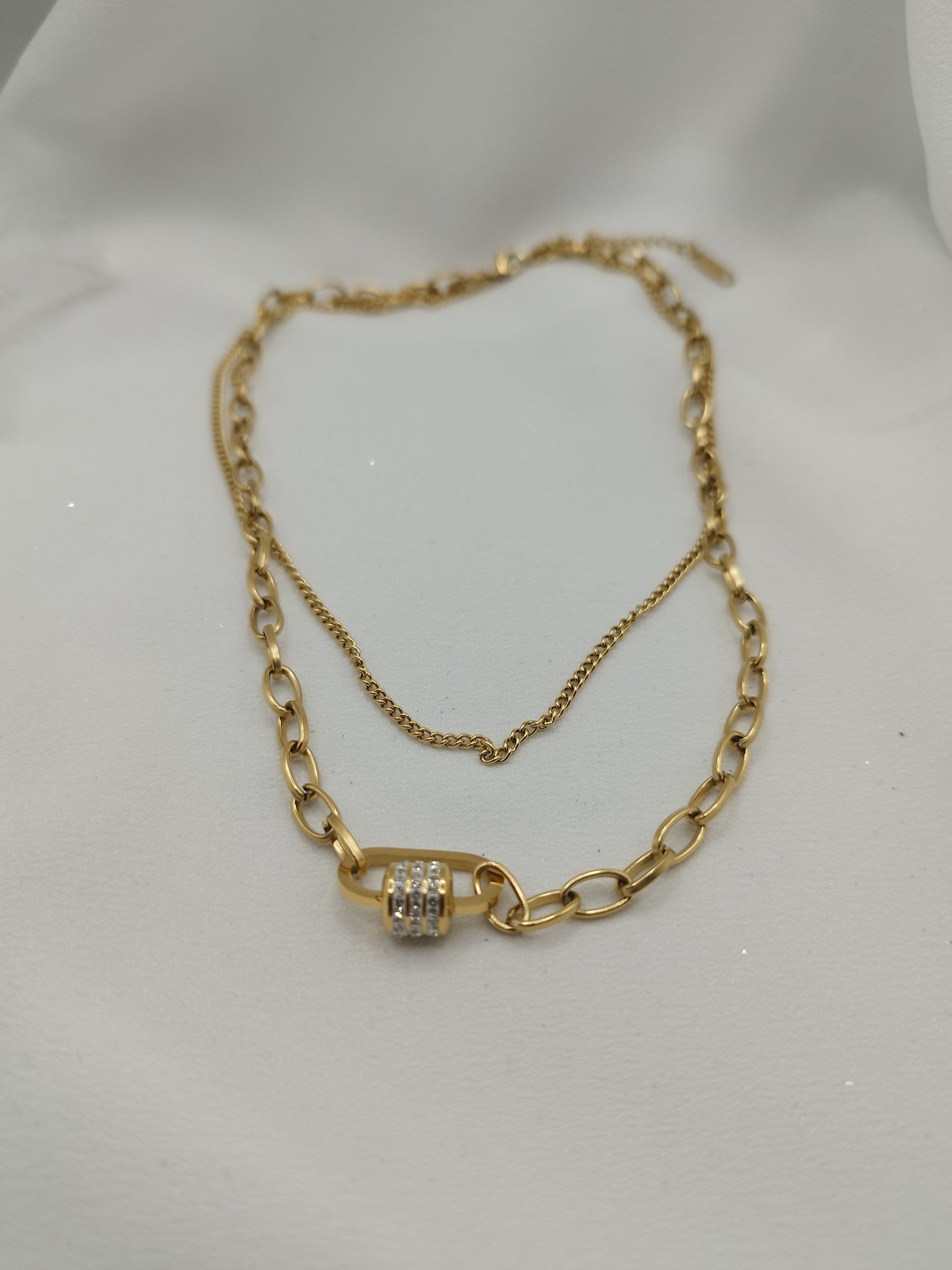 Collier Double Chaîne Anneau Plaqué Or 18K