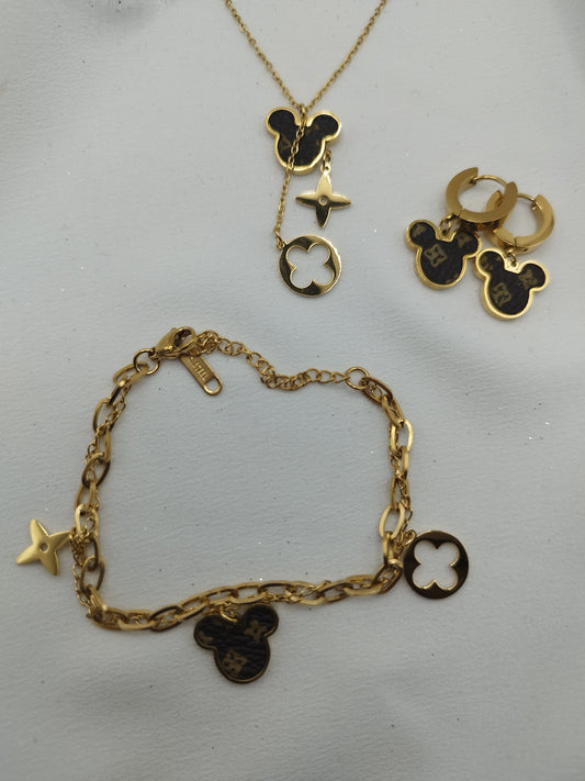 Parure Mickey plaqué or 18 K